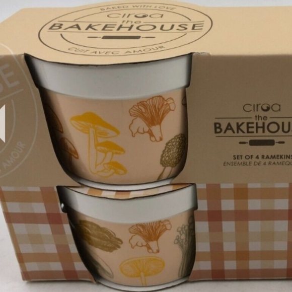 CIROA THE BAKEHOUSE SET OF 4 RAMEKINS, MUSHROOM MOTIF, NIB - Picture 2 of 8